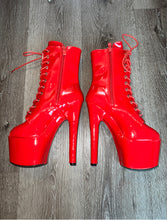 Load image into Gallery viewer, RED FAUX LEATHER ANKLE BOOTS WITH SHINY FINISH