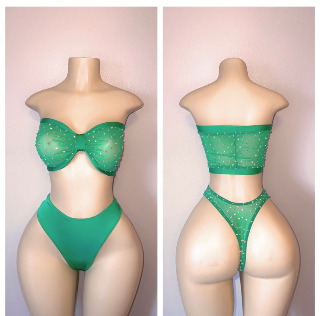 EMERALD REEN SHEER TWO PIECE BANDEAU SET