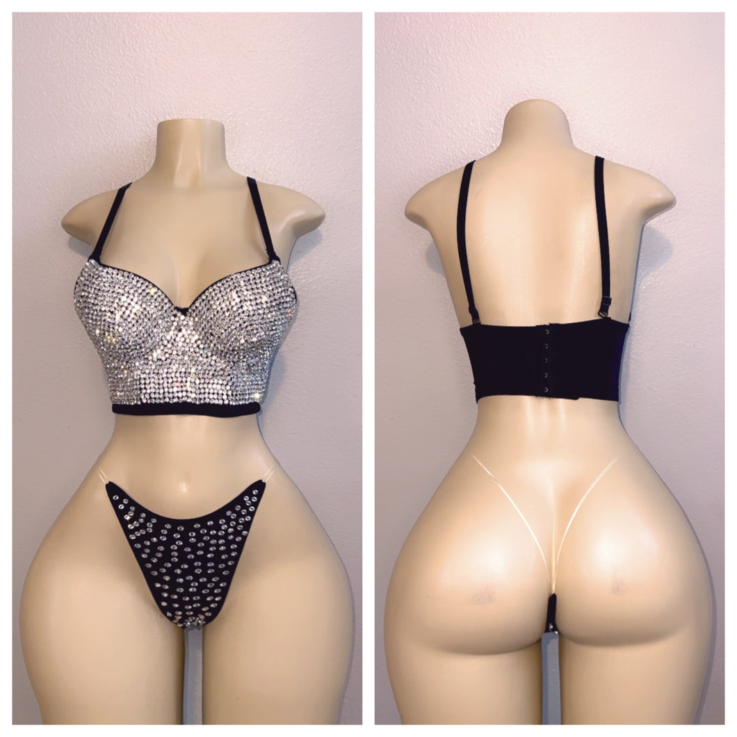 BLACK DIAMOND TWO PIECE BEDAZZLED BRA SET