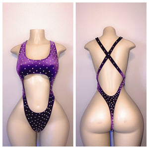 VELVET CUTOUT ONE PIECE WITH RHINESTONES