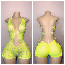 Load image into Gallery viewer, SHEER DIAMOND CHAP CUTOUT ONE PIECE ROMPER WITH RHINESTONES