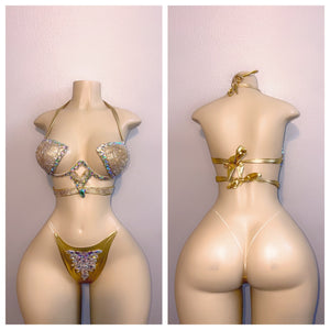 GOLD DIAMOND BEDAZZLED BRA SET