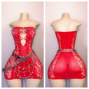VALENTINES DAY DIAMOND EMBELLISHED OMBRE ONE PIECE OR DRESS WITH BELT