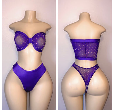 PURPLE SHEER TWO PIECE BANDEAU SET