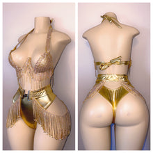 Load image into Gallery viewer, BEDAZZLED BRA SET HIGH WAISTED WITH RHINESTONE FRINGE