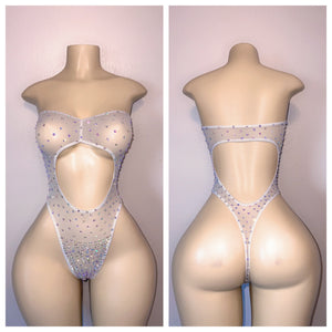 SHEER TUBE CUTOUT ONE PIECE WITH STONES