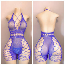 Load image into Gallery viewer, DIAMOND FISHNET ROMPER WITH MATCHING THONG FITS XS-L