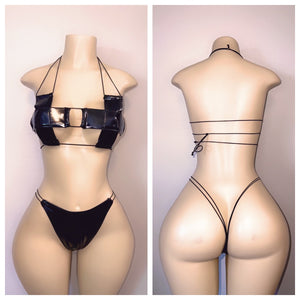 LEATHER CROSS TOP BIKINI SET