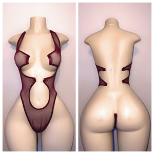 SHEER CUTOUT NAKED BACK ONE PIECE NO STONES