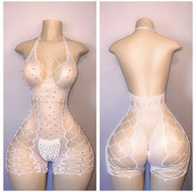 Load image into Gallery viewer, DIAMOND FISHNET ROMPER WITH MATCHING THONG FITS XS-L
