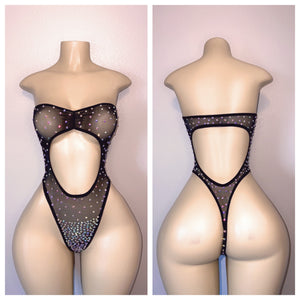 SHEER TUBE CUTOUT ONE PIECE WITH STONES