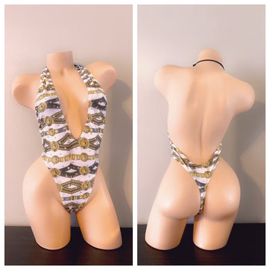 WHITE/GOLD/BLACK DIAMOND V CUT ONE PIECE