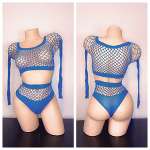 LONG SLEEVE DIAMOND TWO PIECE FISHNET FITS S-L