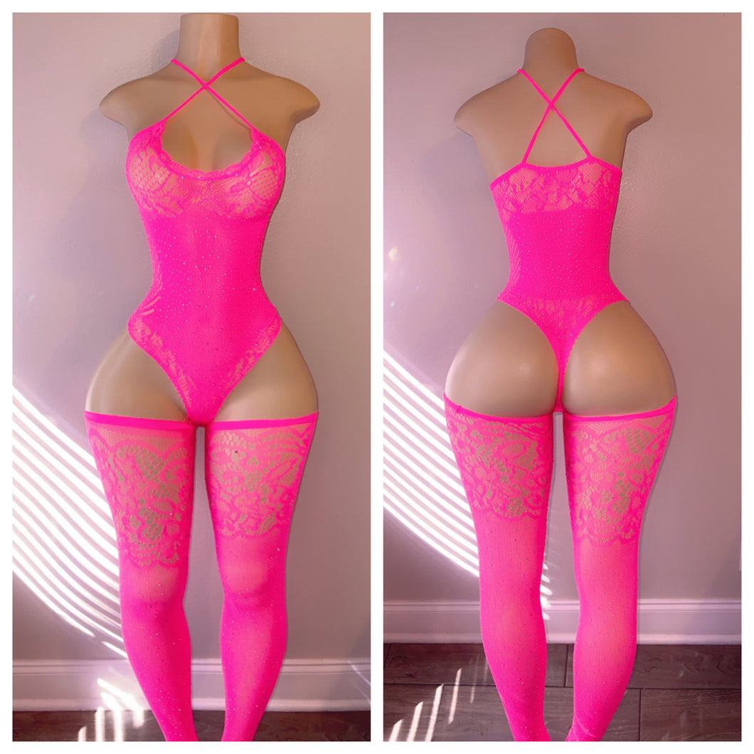 DIAMOND FISHNET ONE PIECE WITH MATCHING LEGGINGS