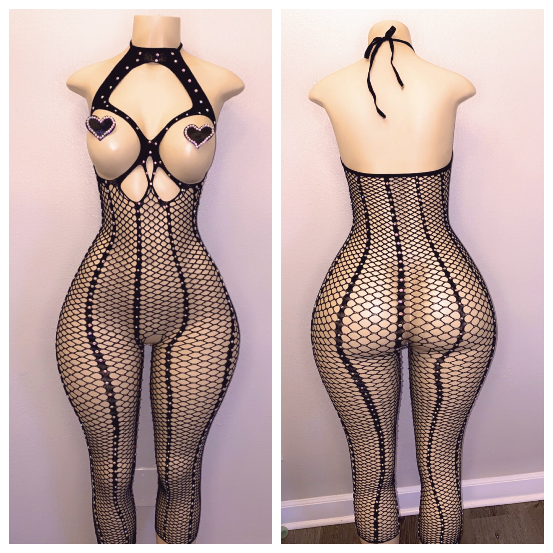 BLACK DIAMOND FISHNET WITH OPEN BOOB