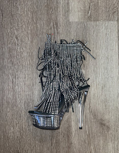 BLACK CLEAR  ANKLE FRINGE BOOTS