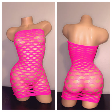 PINK DIAMOND FISHNET DRESS FITS S-L