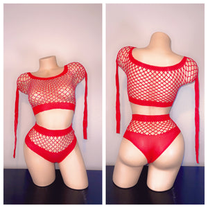 LONG SLEEVE DIAMOND TWO PIECE FISHNET FITS S-L