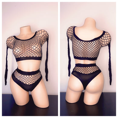 LONG SLEEVE DIAMOND TWO PIECE FISHNET FITS S-L