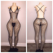 Load image into Gallery viewer, DIAMOND FULL BODY FISHNET WITH FLARE AND MATCHING THONG FITS XS-XL