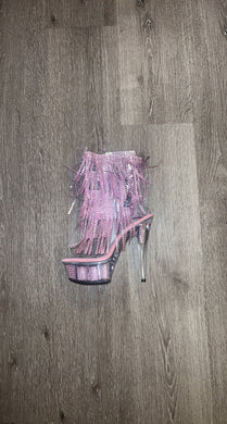 LIGHT PINK CLEAR  ANKLE FRINGE BOOTS