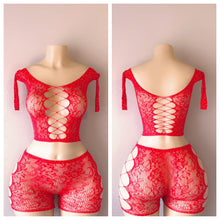 Load image into Gallery viewer, DIAMOND LONG SLEEVE LACE TWO PIECE SHORT SET