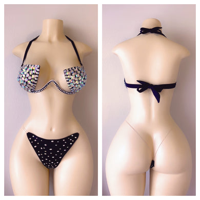 BLACK DIAMOND TWO PIECE BEDAZZLED BRA SET