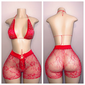 ATL FINEST DIAMOND LACE CUTOUT SHORT SET