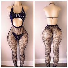 Load image into Gallery viewer, DIAMOND CUTOUT ONE PIECE LACE ROMPER LEGGING WITH CUTOUT