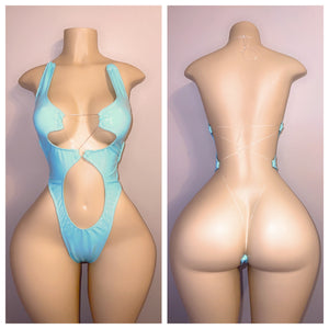 MINT GREEN LEATHER CUTOUT ONE PIECE WITH CLEAR STRING