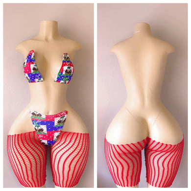 HAITIAN FLAG DIAMOND BIKINI 3 PIECE SET