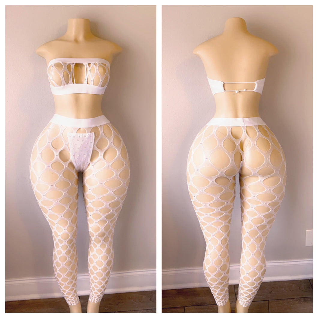 DIAMOND BANDEAU FISHNET LEGGING SET