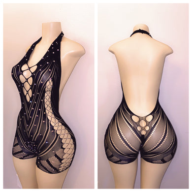 BLACK DIAMOND LACE ONE PIECE WITH THONG FITS S-L