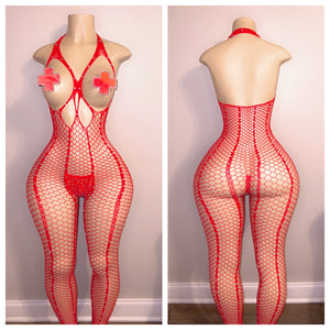 OPEN BOOB DIAMOND FISHNET WITH THONG AND PASTIES FITS XS-LARGE