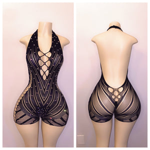 BLACK DIAMOND LACE ONE PIECE WITH THONG FITS S-L