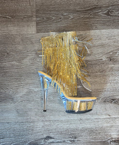 GOLD CLEAR  ANKLE FRINGE BOOTS