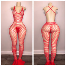 Load image into Gallery viewer, DIAMOND FULL BODY FISHNET WITH FLARE AND MATCHING THONG FITS XS-XL