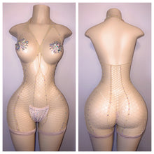 Load image into Gallery viewer, OPEN BOOB DIAMOND FISHNET ROMPER WITH THONG AND PASTIES FITS XS-LARGE