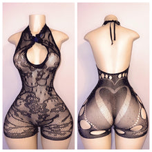 Load image into Gallery viewer, BLACK DIAMOND FISHNET ROMPERS