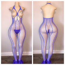 Load image into Gallery viewer, OPEN BOOB DIAMOND FISHNET WITH THONG AND PASTIES AND FLARE FITS XS-LARGE