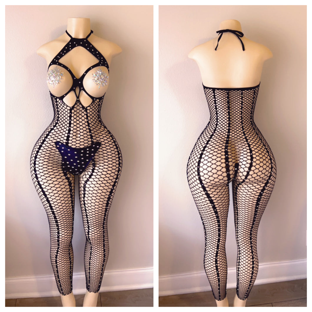 DIAMOND FULL BODY FISHNET WITH THONG AND PASTIES THREE PIECE SET