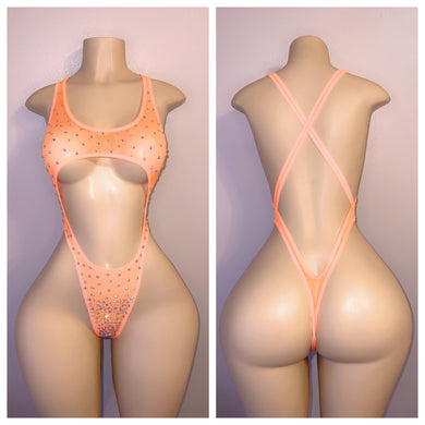 DIAMOND SHEER CUTOUT ONE PIECE WITH CROSS BACK